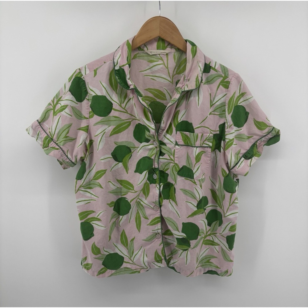 Anthropologie Printfresh Lime Zest Organic Cotton Pajama Set Sz L Lounge Hipster